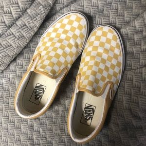 yellow checkered slip on vans